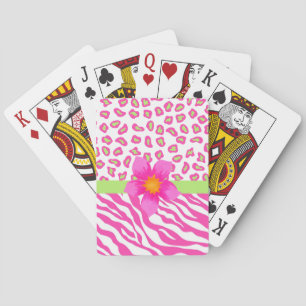 Jeu De Cartes Zèbre rose, blanc et vert & Cheetah & Fleur rose