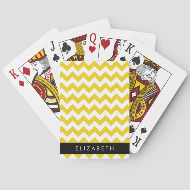 Jeu De Cartes Zigzag Jaune, Chevron Jaune, Votre Nom (dos)