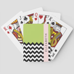 Jeu De Cartes Zigzag noir et blanc, Chevron, Vert, Votre nom