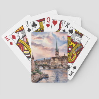 Jeu De Cartes Zurich Switzerland Watercolor Painting