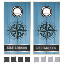 Compas personnalisé sur bois bleu, argent