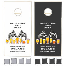 Drapeaux à damier de voitures de course et de bièr