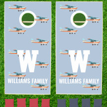 Famille de pilote Aviation Rétro Bleu Monogramme A
