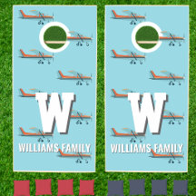 Famille de pilote d'aviation rétro bleu Monogramme