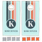 Retro Stripes Marine Blue Monogramme Nom de famill