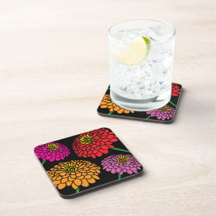 Jeu de dessous de verre coloré Zinnia fleurie impr