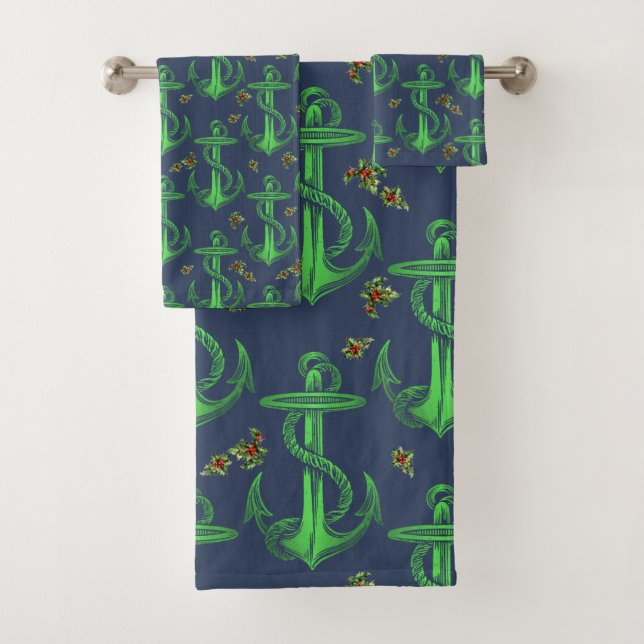 Jeu de draps de Noël vert de la Marine Ancre Vinta (En situation)