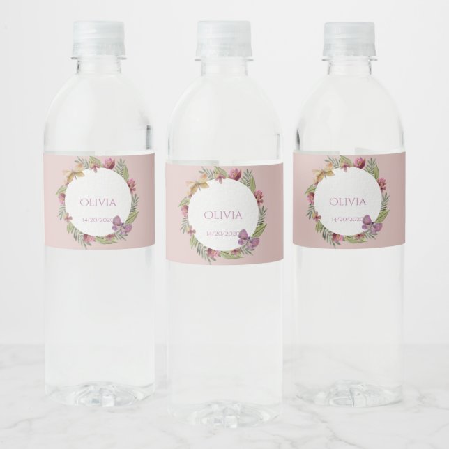 Jeu de Étiquettes de boissons vertes florales (Bouteilles)