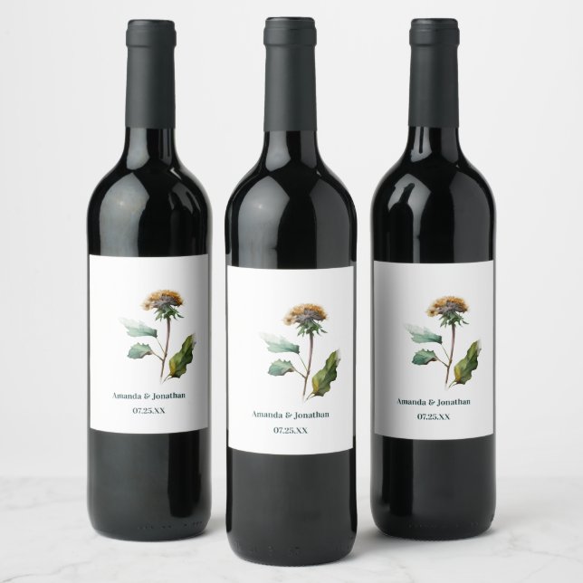 Jeu de Étiquettes de vin Mariage simple Dandelion (Bouteilles)