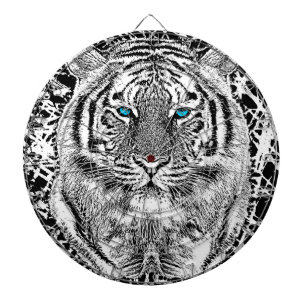 Jeu De Fléchettes Black and White Blue Eyes sauvage Tiger visage