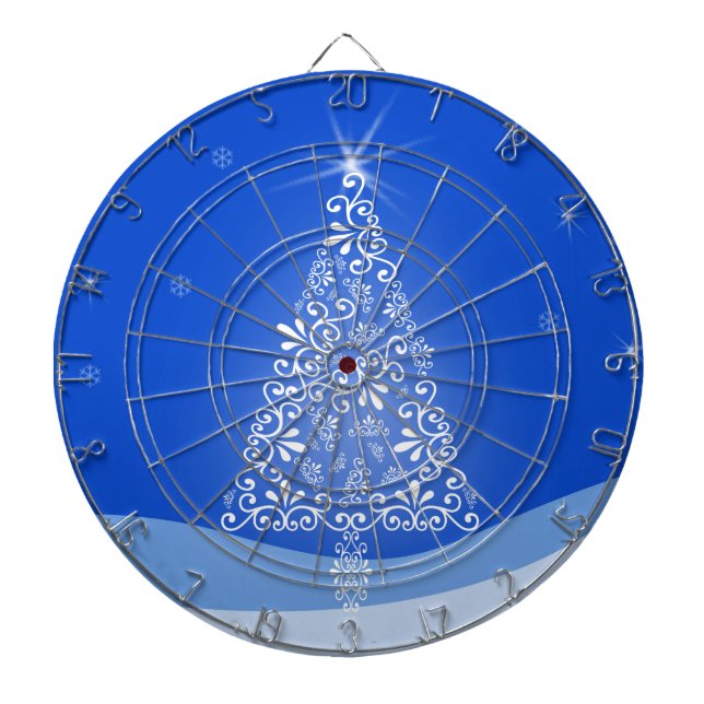 Jeu De Fléchettes Bleu Blanc Joyeux Arbre de Noël Étoiles Nuit Lumiè (Devant)