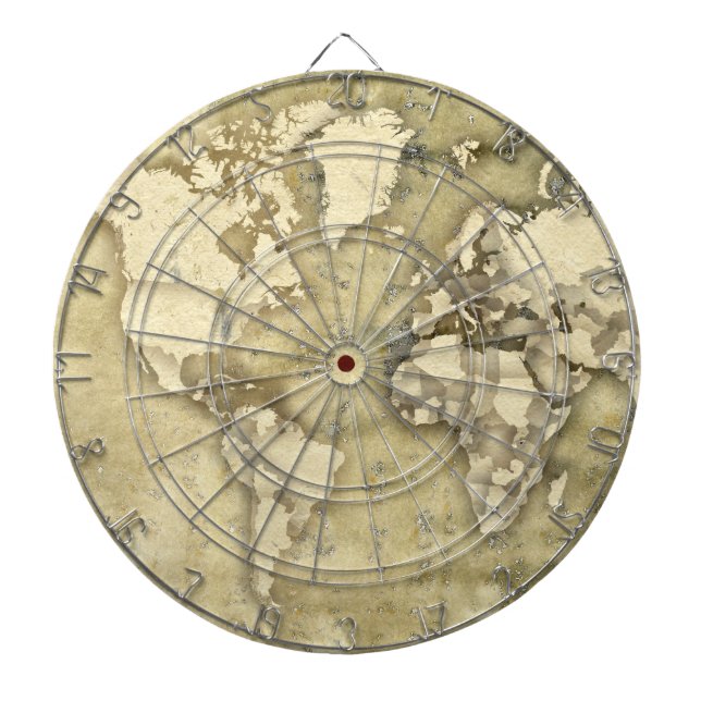 Jeu De Fléchettes Carte de papier usée du monde (Devant)