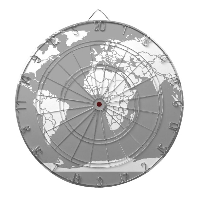 Jeu De Fléchettes Carte du monde en gris et blanc (Devant)