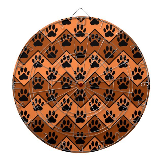 Jeu De Fléchettes Chevron Orange Brown Avec Motif Paw Chien (Devant)