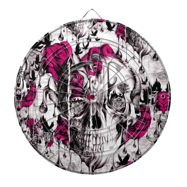 Jeu De Fléchettes Crâne de fonte grunge rose et gris (Devant)