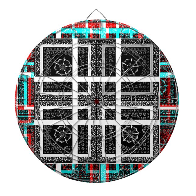 Jeu De Fléchettes Design graphique À damiers noir, blanc et rouge (Devant)