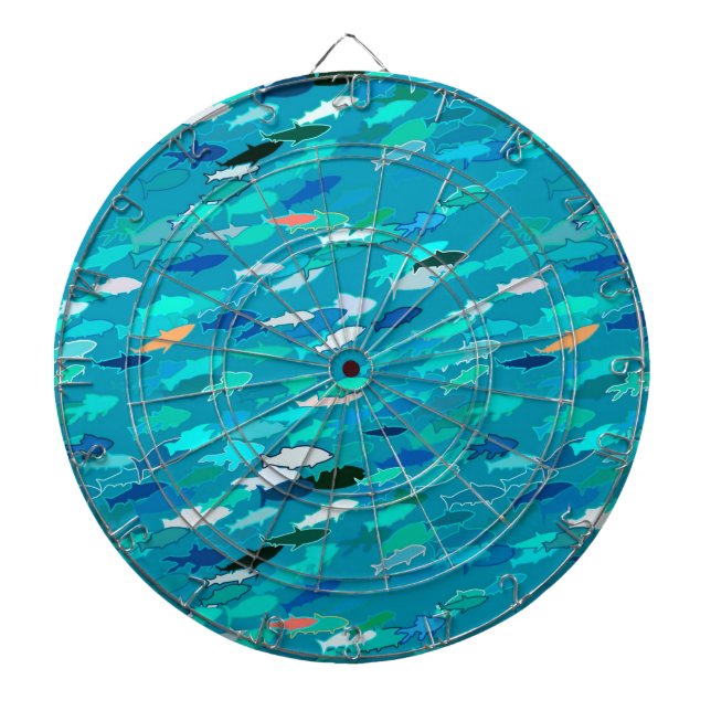 Jeu De Fléchettes École de Poissons, Turquoise, Bleu et Aqua (Devant)