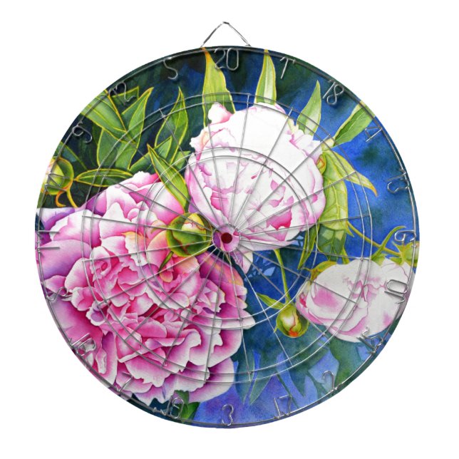 Jeu De Fléchettes Elégant rose blanc classique aquarelle floral (Devant)
