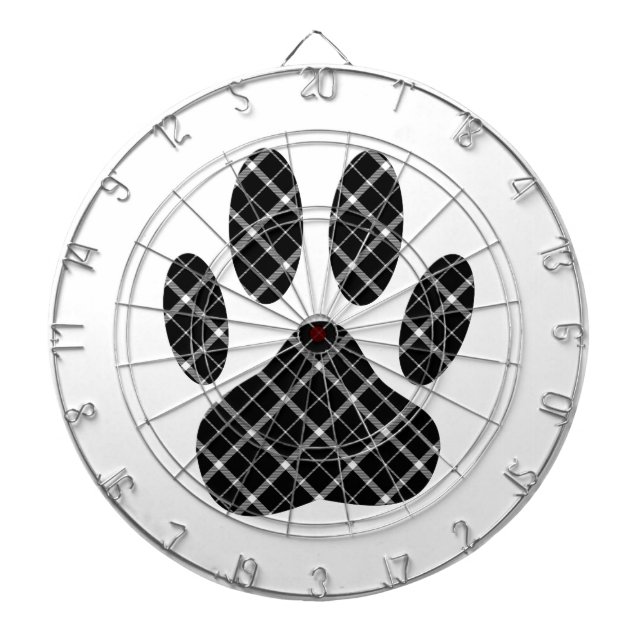 Jeu De Fléchettes Empreinte de patte Tartan Noir Et Blanc (Devant)
