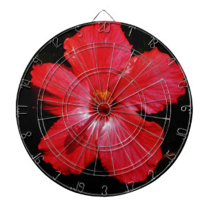 Jeu De Fléchettes Fleur d'Hibiscus rouge rose chaud sur noir