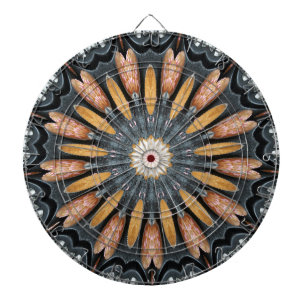 Jeu De Fléchettes Flore Kaleidoscope Art Mosaïque Orange Noir Blanc