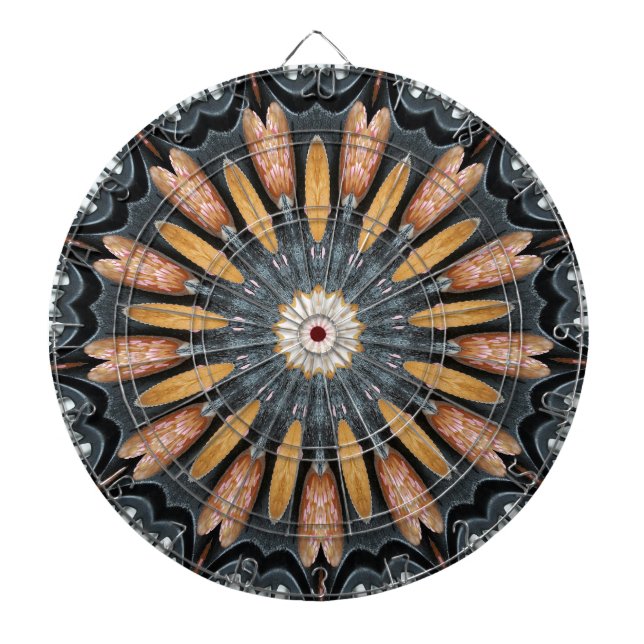 Jeu De Fléchettes Flore Kaleidoscope Art Mosaïque Orange Noir Blanc (Devant)