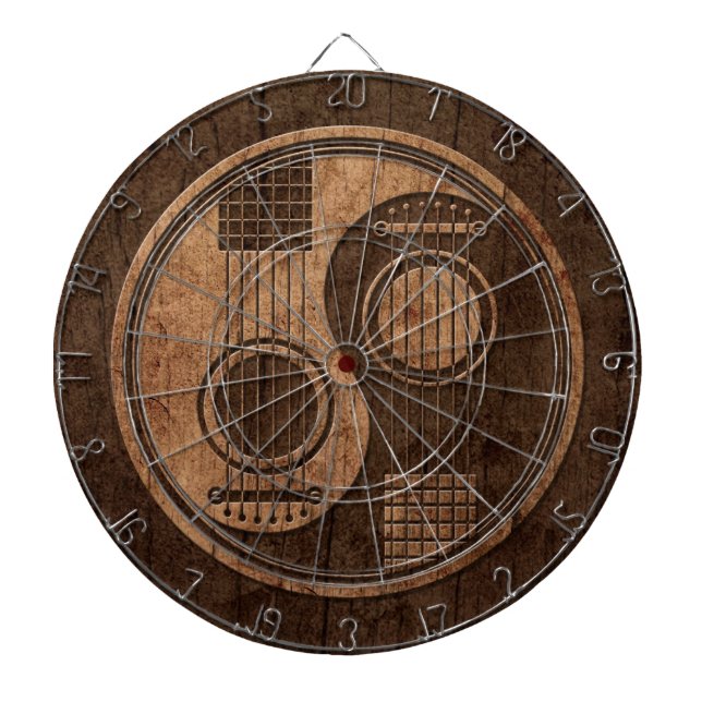 Jeu De Fléchettes Guitares acoustiques Yin Yang avec l'effet en bois (Devant)