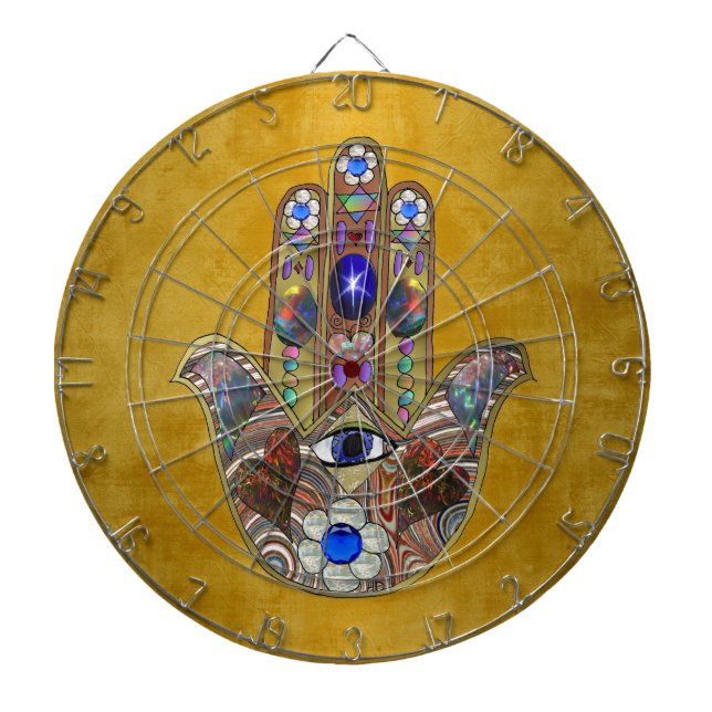 Jeu De Fléchettes Hamsa Coeurs Fleurs Opal Art sur Or (Devant)