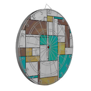 Jeu De Fléchettes Impression Brown jaune Turquoise Mondrial