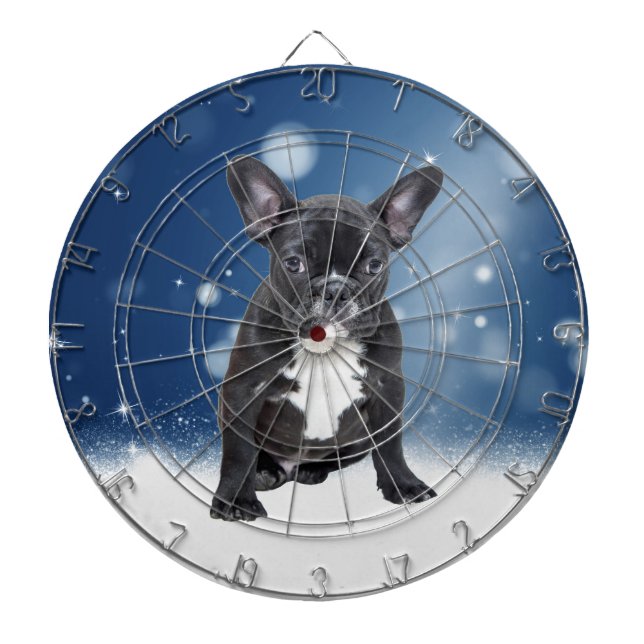 Jeu De Fléchettes Mignonne French Bulldog Etoiles de neige Bleu Noël (Devant)