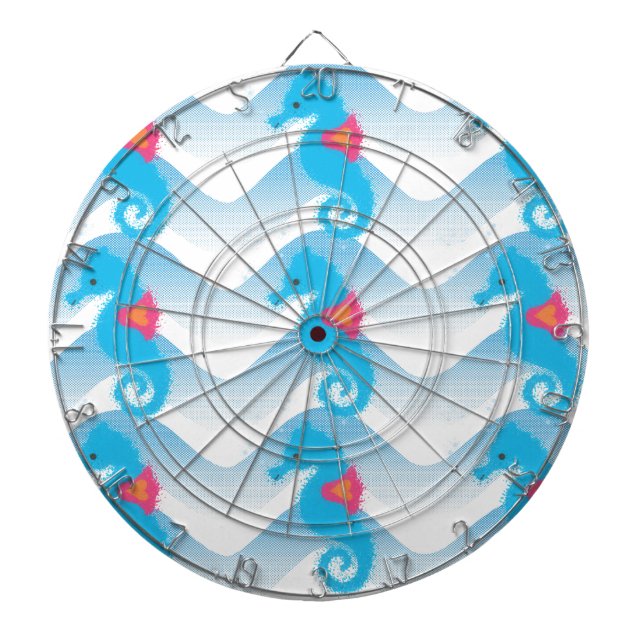 Jeu De Fléchettes Motif Hippocampes Et Vagues Bleues (Devant)