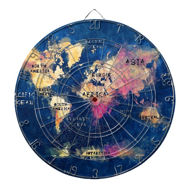 Jeu De Fléchettes OCÉANS et continents de carte du monde (Devant)