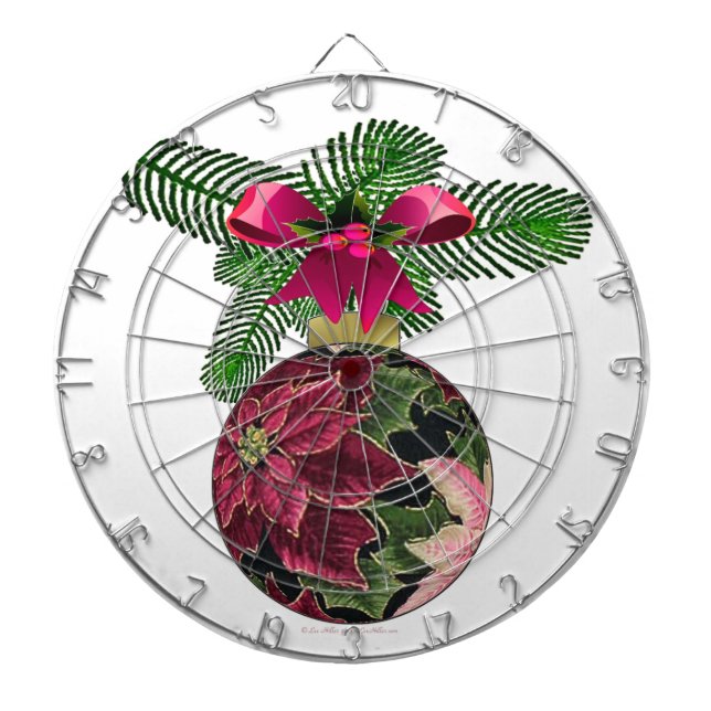 Jeu De Fléchettes Retro les années 50 Poinsettia Ornement Bourgogne (Devant)