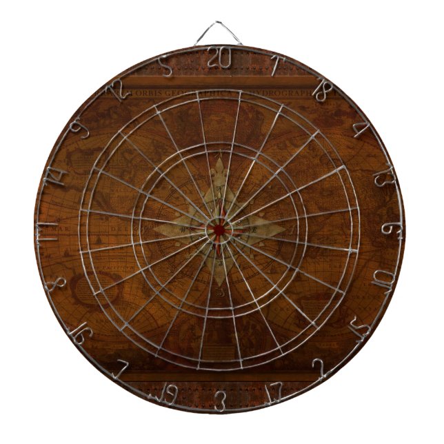 Jeu De Fléchettes Steampunk Vieux Monde Carte & Compass Rose Design (Devant)