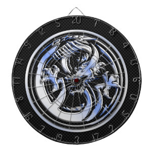 Jeu De Fléchettes Style Chrome badge Dragon sur Carbon Fibre Print