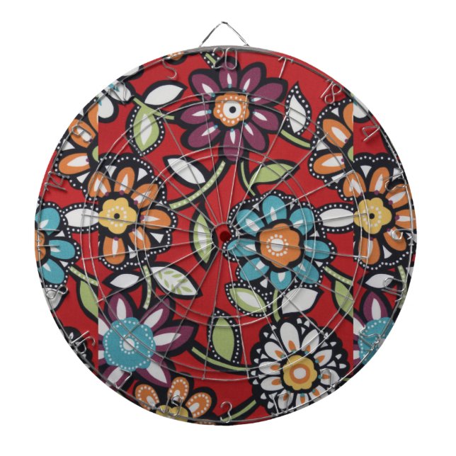 Jeu De Fléchettes tableau noir des fleurs hippies (Devant)
