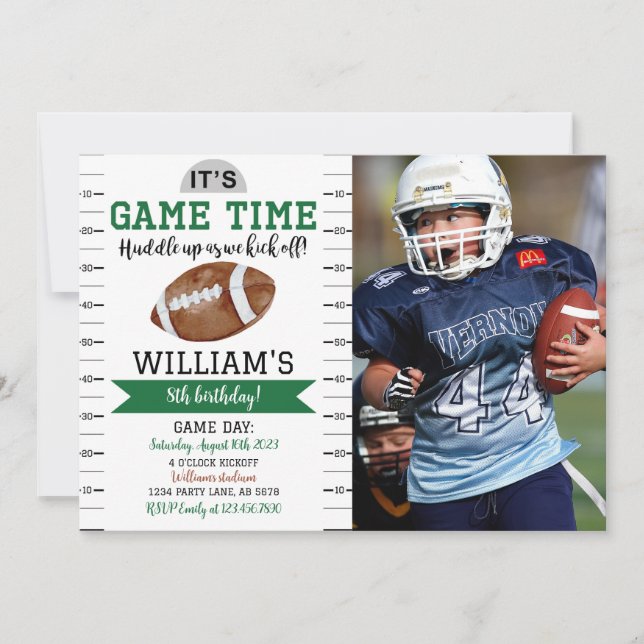 Jeu de football Anniversaire Photo Invitation Blan (Devant)