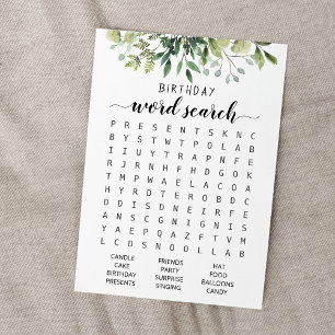 Jeu de mots cachés pour anniversaire Carte pour fê