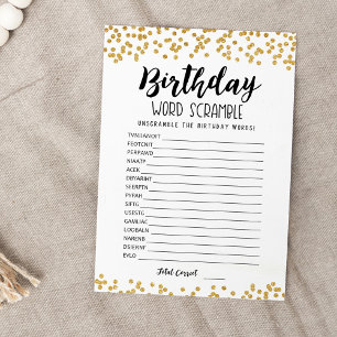 Jeu de mots mêlés d'anniversaire avec carte de rép