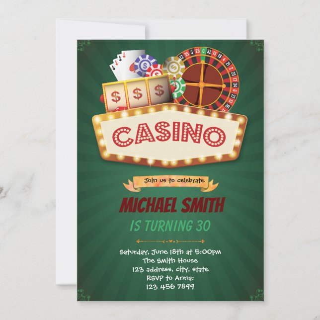 Jeu de nuit casino invitation anniversaire (Devant)
