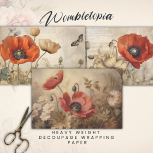 Jeu de papier de découpage vintage Red Poppies