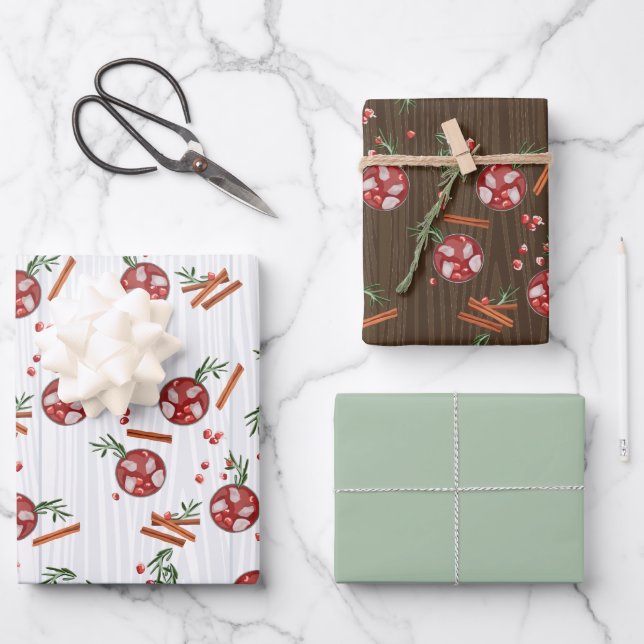 Jeu de papier d'enveloppement de cocktails de Noël (Recto)