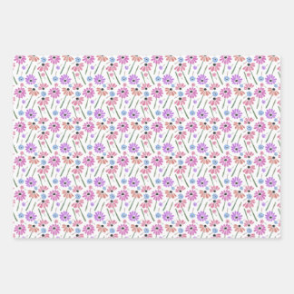 Jeu de papier d'enveloppement de fleurs d'aquarell