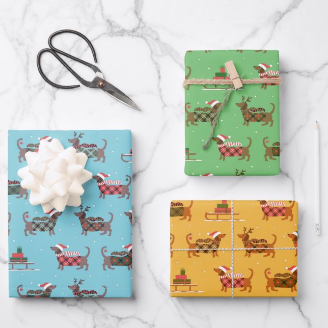 Jeu de papier d'enveloppement de Noël Dachshund de (Recto)