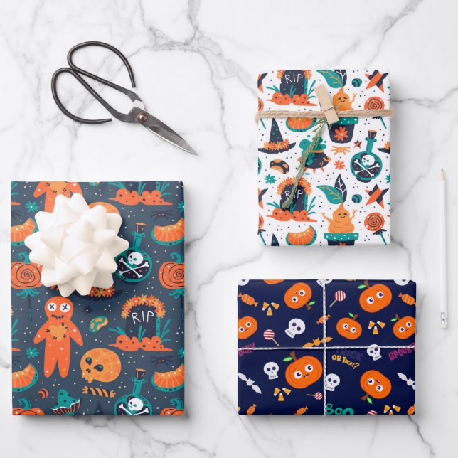 Jeu de papier d'enveloppement Halloween éffrayant (Recto)
