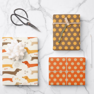 Jeu de papier d'enveloppement Pois et Dachshunds
