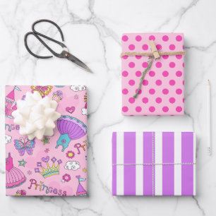 Jeu de papier d'enveloppement Princess Pois & Stri