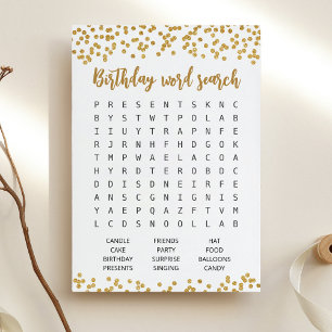 Jeu de recherche de mots pour anniversaire Carte d