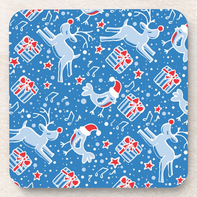 Jeu de rennes bleus de Noël 6 dessous de verre (Devant)