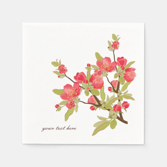 Jeu de serviette en papier rose en fleur de cerisi (Devant)